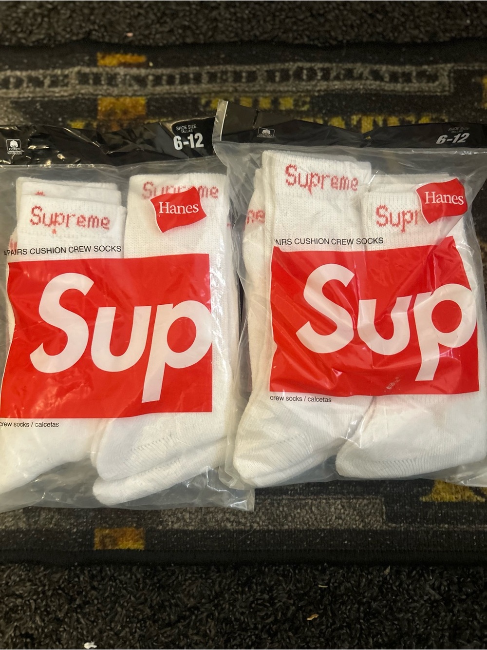 Hanes White Crew Cushion Socks with Red Logo - Pack